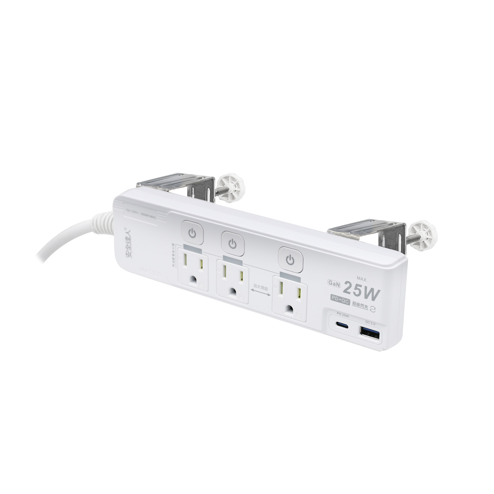 【安全達人C-81P25NC+C】4開3插3P 25W USB超級閃充延長線(含夾子配件)