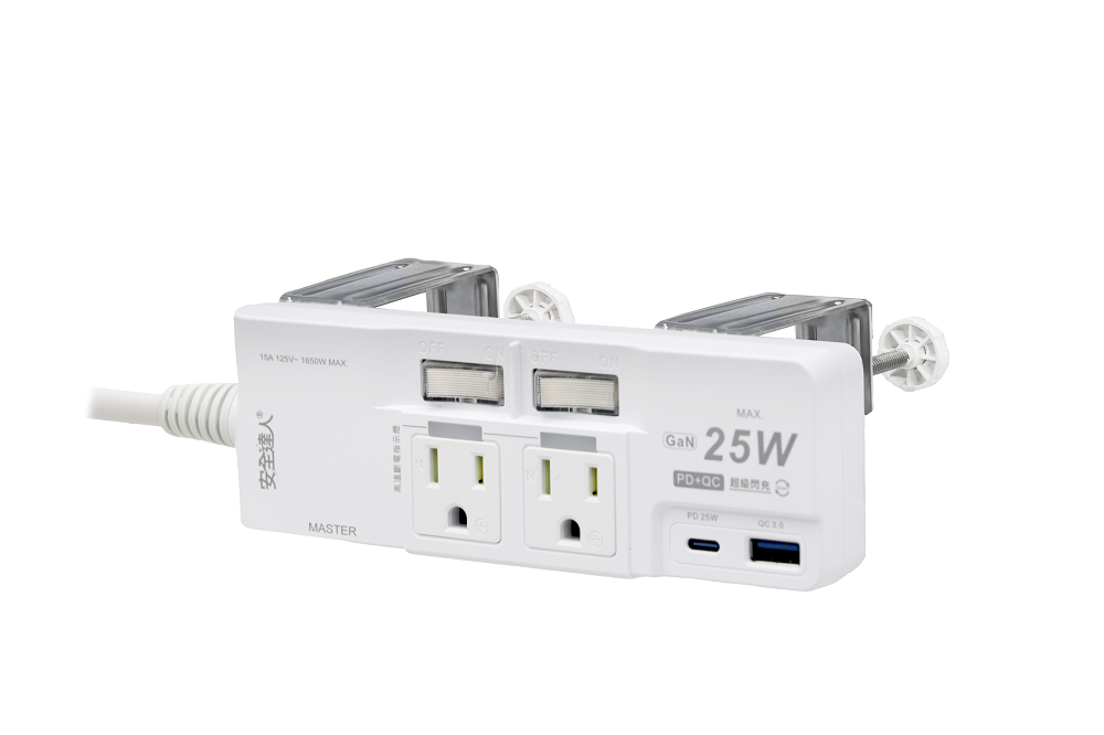 【Palladium K-102P25NC+C】3開4插2+3P PD25氮化鎵快充延長線 (含夾子配件)