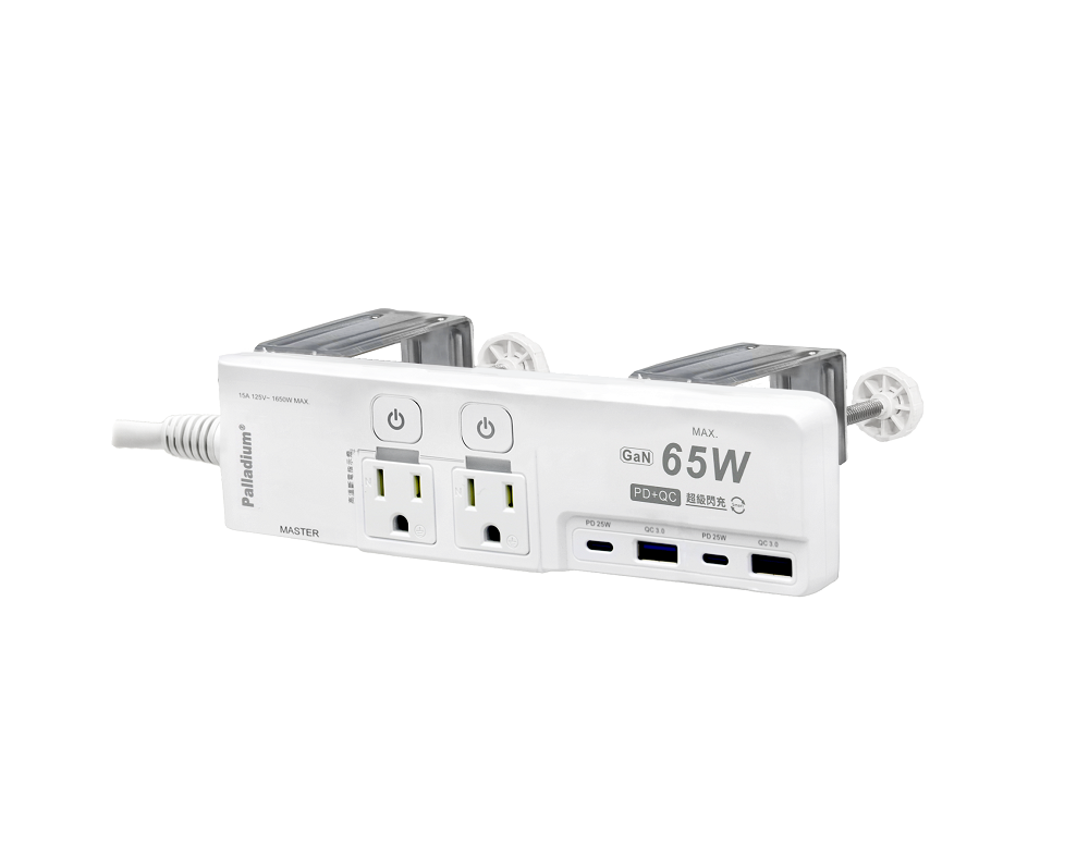 【Palladium K-202PLC+C】3開4插3P 65W 氮化鎵USB超級閃充延長線(含夾子配件)