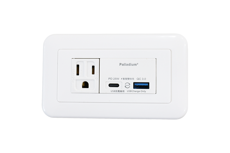【Palladium UR-08】1插3P 25W 氮化鎵USB埋入式壁插