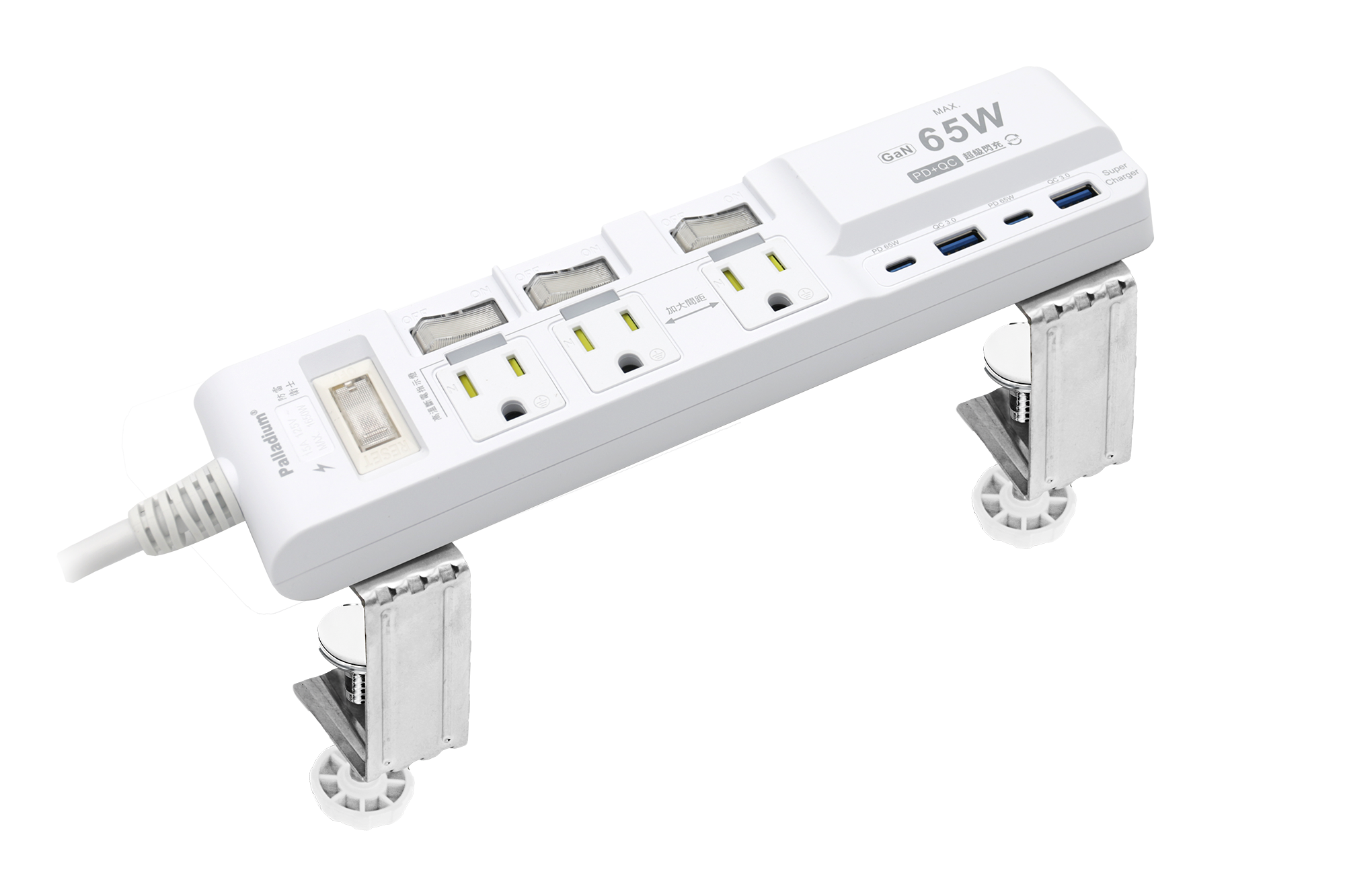 【安全達人 C-67P65NC+C】4開3插3P65W 獨立插座 高溫自動斷電延長線 (含夾子配件)
