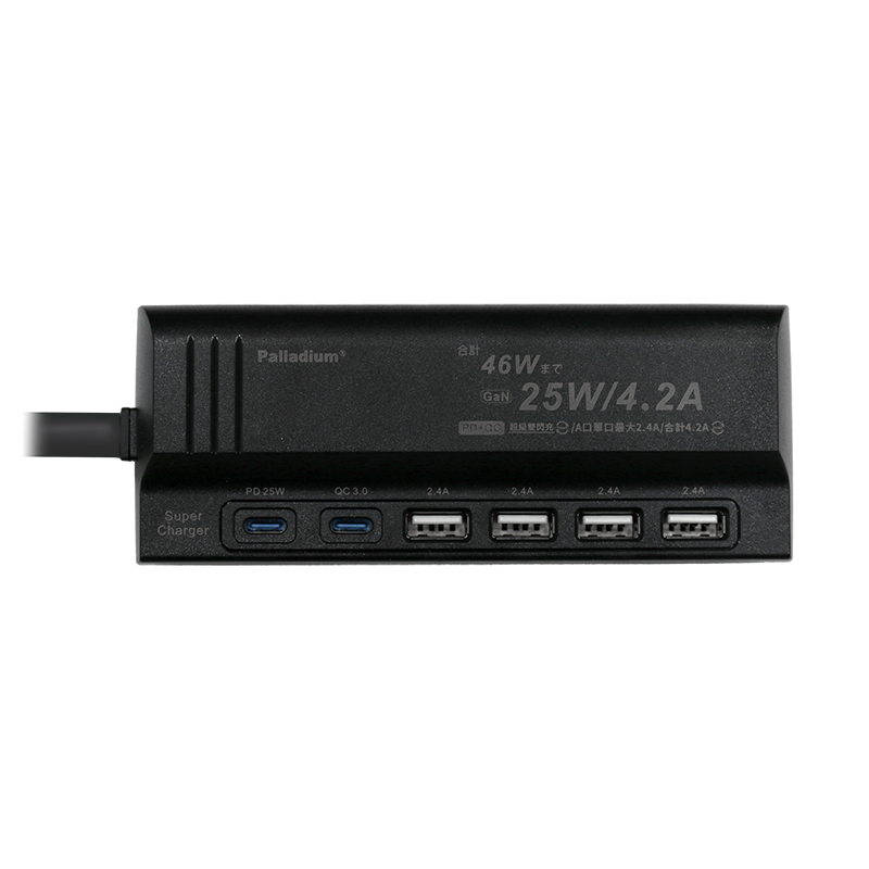 【Palladium UB-06P】PD25W 合計46W USB氮化鎵快充電源供應器 6孔
