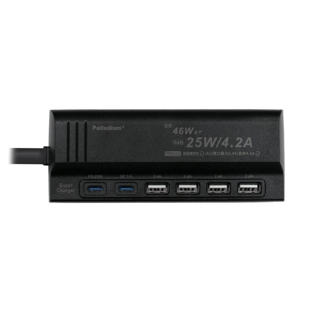 【Palladium UB-06P】PD25W 合計46W USB氮化鎵快充電源供應器 6孔